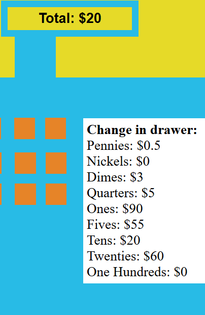 A snippet with an input field, one Purchase button, an output field for Buyer's change and an output field for change in drawer.