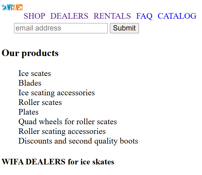 A snippet with navbar, product list and other lists.